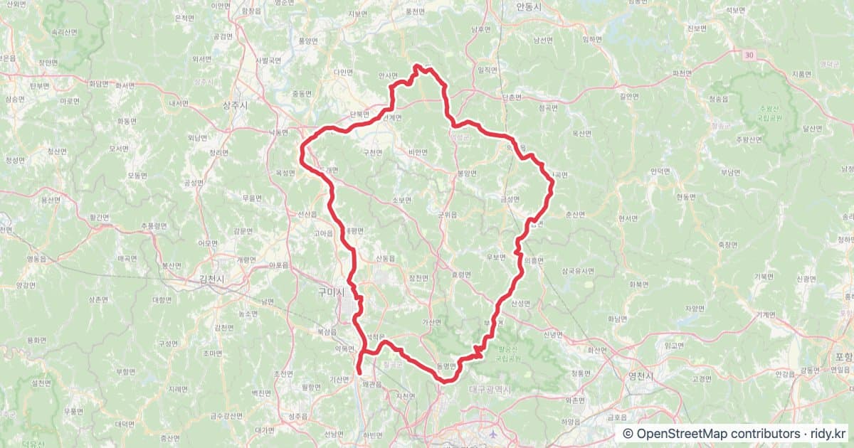 PT-02 푸른마음 자전거 코스 지도 미리보기 - 200.8km, 상승고도 2,459m