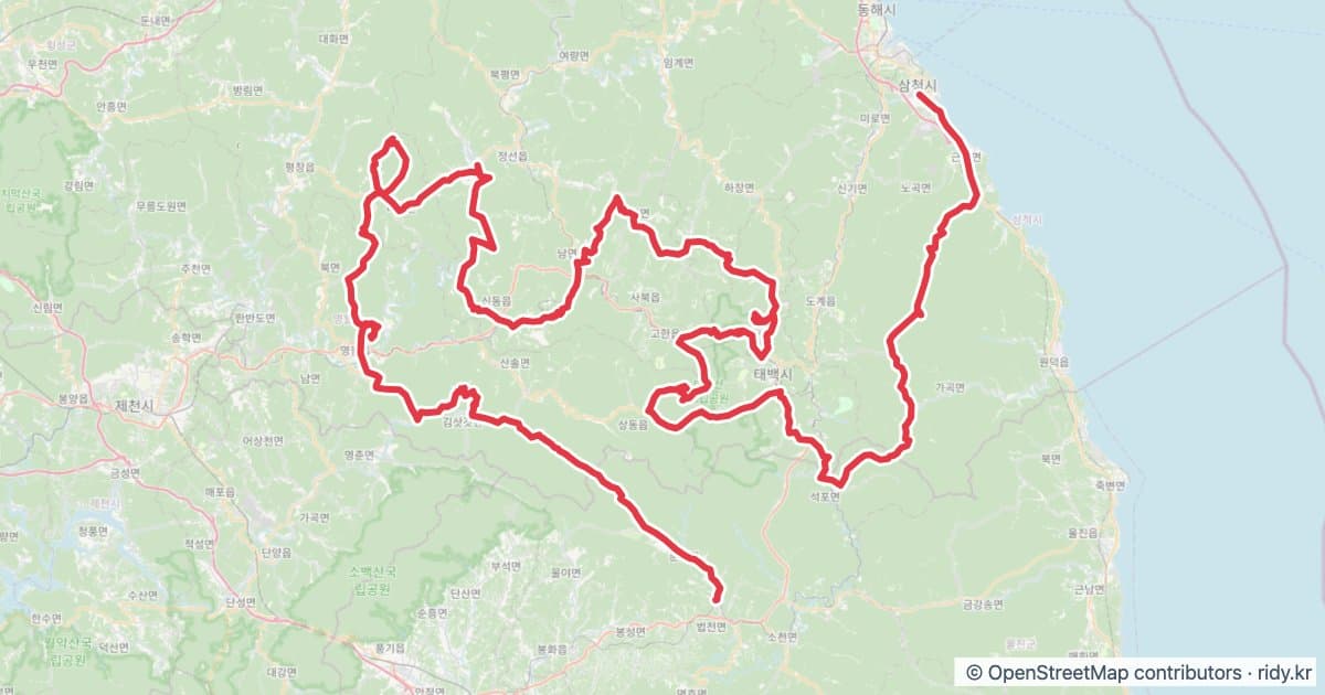 PT-20 태백, 바람의언덕 자전거 코스 지도 미리보기 - 404.4km, 상승고도 9,296m