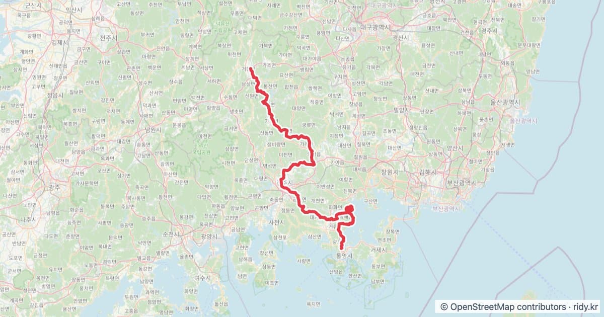 PT-34 통영가는 길 자전거 코스 지도 미리보기 - 211.8km, 상승고도 2,795m