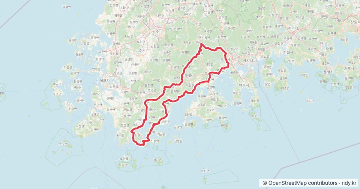 PT-49 전라남도 경험 자전거 코스 지도 미리보기 - 331.4km, 상승고도 2,318m