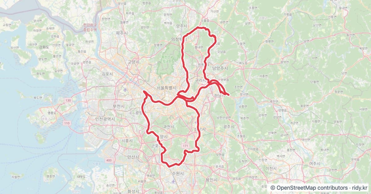 PT-51 초계국수와 수목원 자전거 코스 지도 미리보기 - 216.6km, 상승고도 2,797m