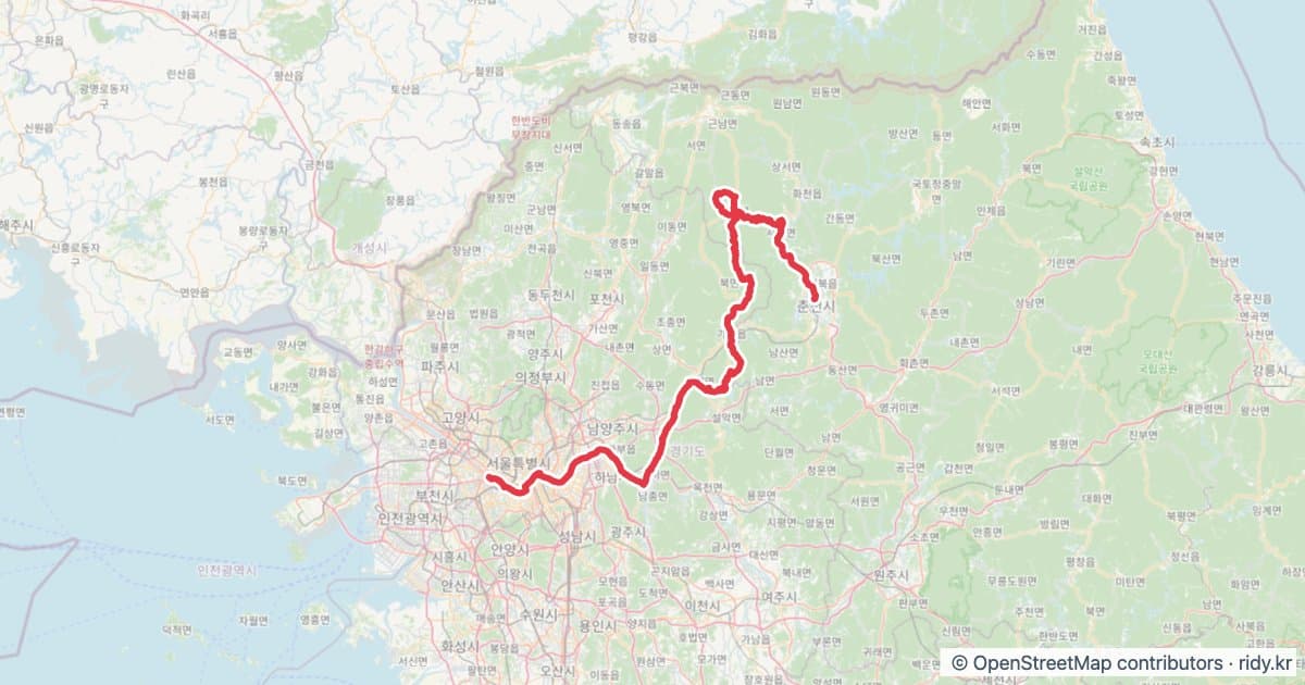 PT-60 경춘선 자전거 코스 지도 미리보기 - 199.9km, 상승고도 2,647m