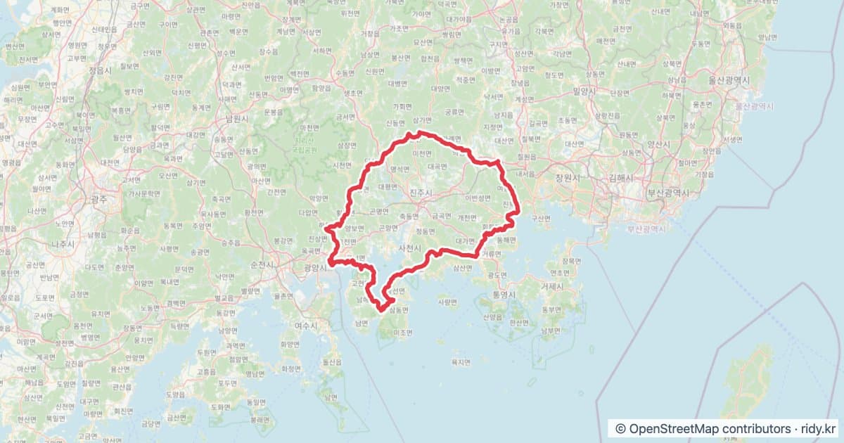 PT-65 남해안 관광 자전거 코스 지도 미리보기 - 278.0km, 상승고도 4,050m