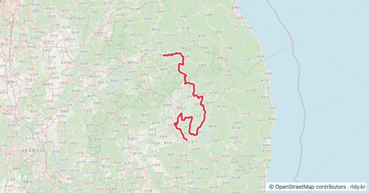 PT-75 안동 어드밴처 자전거 코스 지도 미리보기 - 201.1km, 상승고도 3,002m