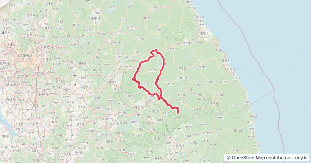 PT-82 메밀 꽃 필무렵 자전거 코스 지도 미리보기 - 225.7km, 상승고도 8,884m