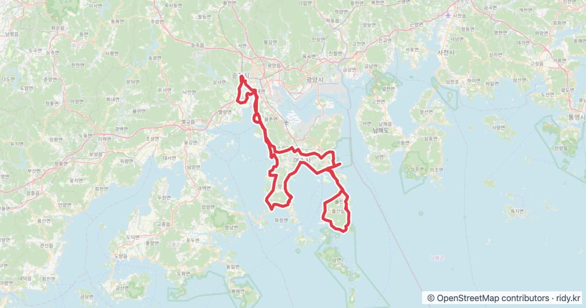 PT-83 여수 밤바다 자전거 코스 지도 미리보기 - 199.7km, 상승고도 2,366m