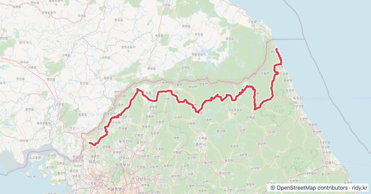 PT-84 다물, 통일을 꿈꾸며 자전거 코스 지도 미리보기 - 344.1km, 상승고도 5,097m