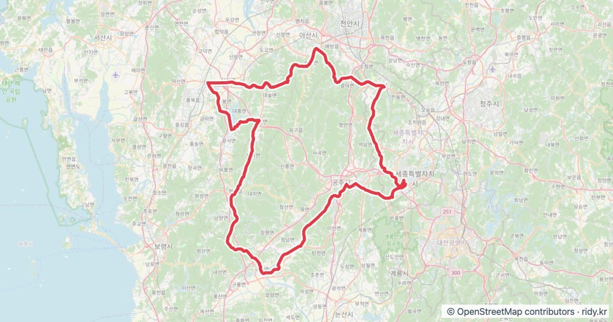 PT-86 충남 실크로드 자전거 코스 지도 미리보기 - 214.8km, 상승고도 1,265m