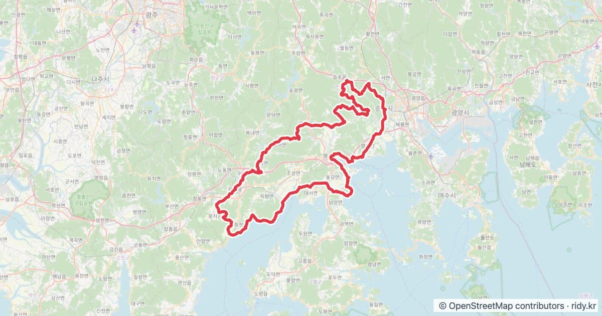 PT-88 순천 어드벤처 자전거 코스 지도 미리보기 - 203.4km, 상승고도 2,037m