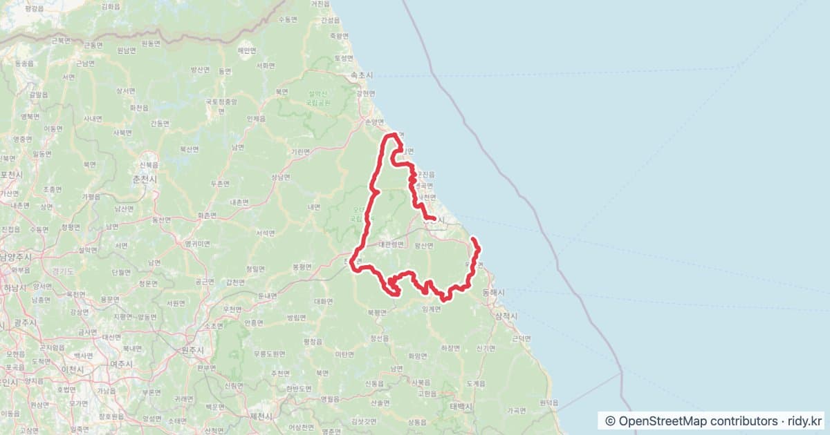 PT-97 강릉어드벤처 자전거 코스 지도 미리보기 - 230.6km, 상승고도 4,235m