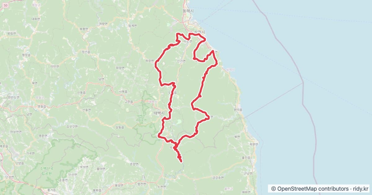 PT-113 삼척 어드벤처 Samcheok Adventure 자전거 코스 지도 미리보기 - 212.4km, 상승고도 5,213m
