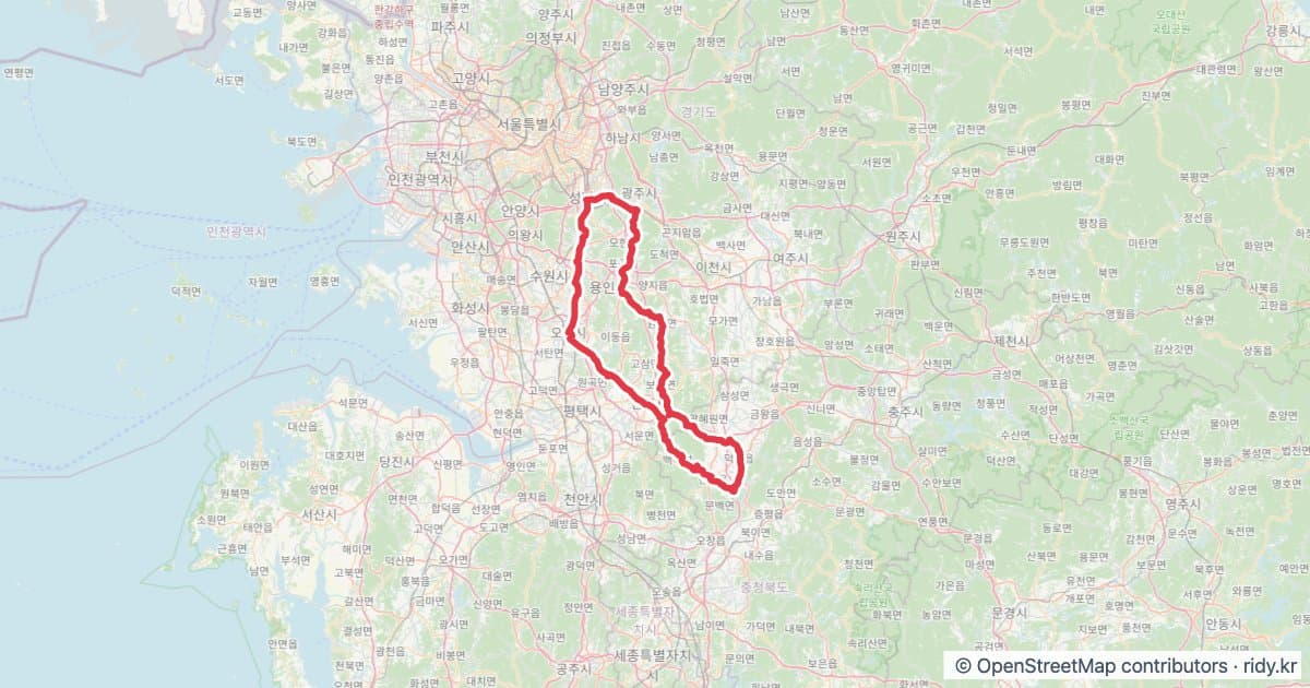 PT-115 진천농다리 자전거 코스 지도 미리보기 - 208.2km, 상승고도 1,888m