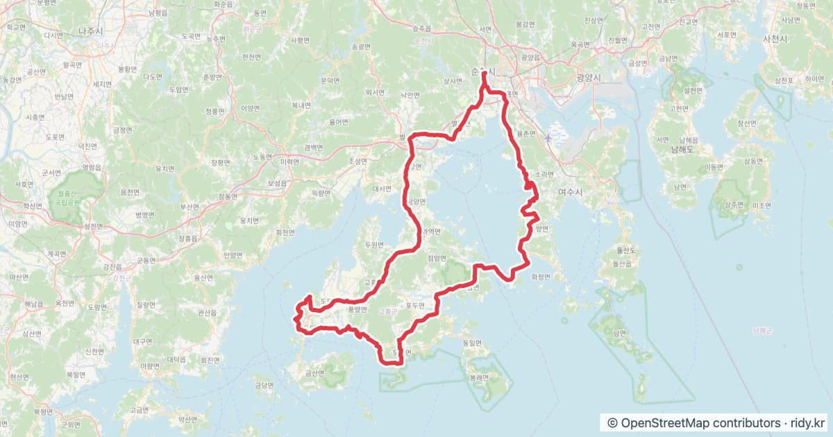 PT-124 고흥발리슛 01 자전거 코스 지도 미리보기 - 206.1km, 상승고도 1,882m