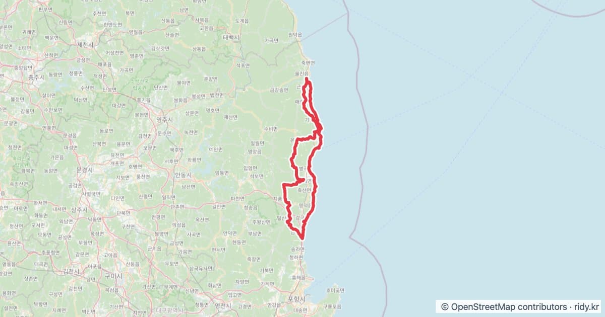 PT-179 울진영덕대게어드벤처 자전거 코스 지도 미리보기 - 226.7km, 상승고도 2,423m