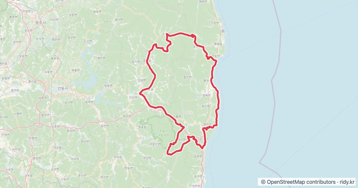 PT-181 영덕어드벤처(답사 전) 자전거 코스 지도 미리보기 - 210.4km, 상승고도 3,903m