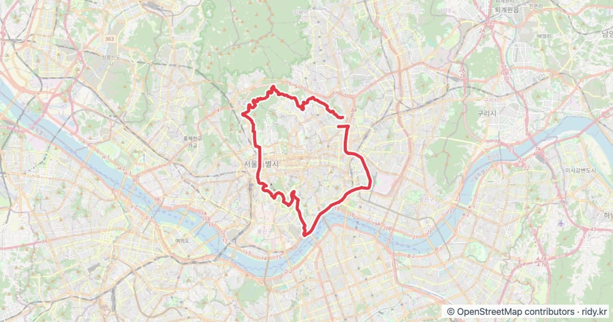 서울 자전거 코스 추천 · 고려대 한강 남산북악 자전거 코스 지도 미리보기 - 32.9km, 상승고도 579m