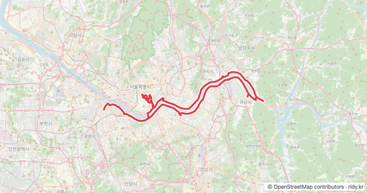 한강과 남산 자전거 코스 (서울) 자전거 코스 지도 미리보기 - 101.5km, 상승고도 488m