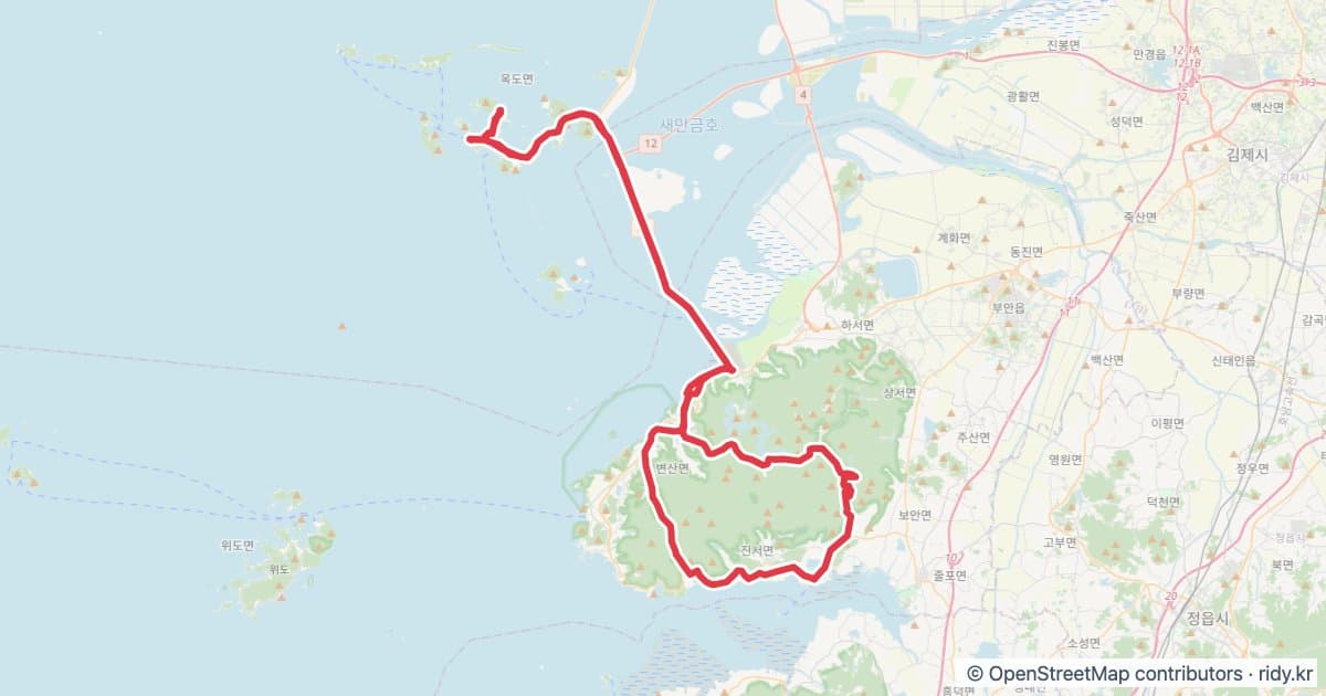 Day1 변산 고군산 자전거 코스 (전북) 자전거 코스 지도 미리보기 - 109.3km, 상승고도 526m