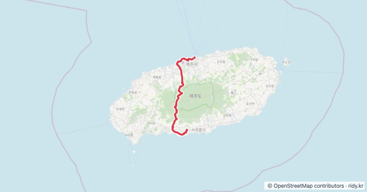 1100고지 1일차 자전거 코스 (제주) 자전거 코스 지도 미리보기 - 60.0km, 상승고도 1,167m