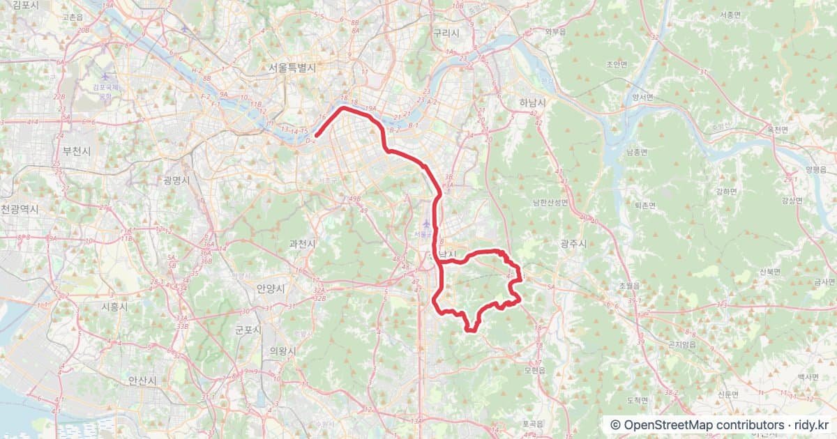 서울 반포GS-강남300 자전거 코스 지도 미리보기 - 73.3km, 상승고도 858m