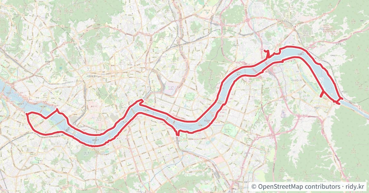 구리-구리 85키로 자전거 코스 지도 미리보기 - 84.9km, 상승고도 228m