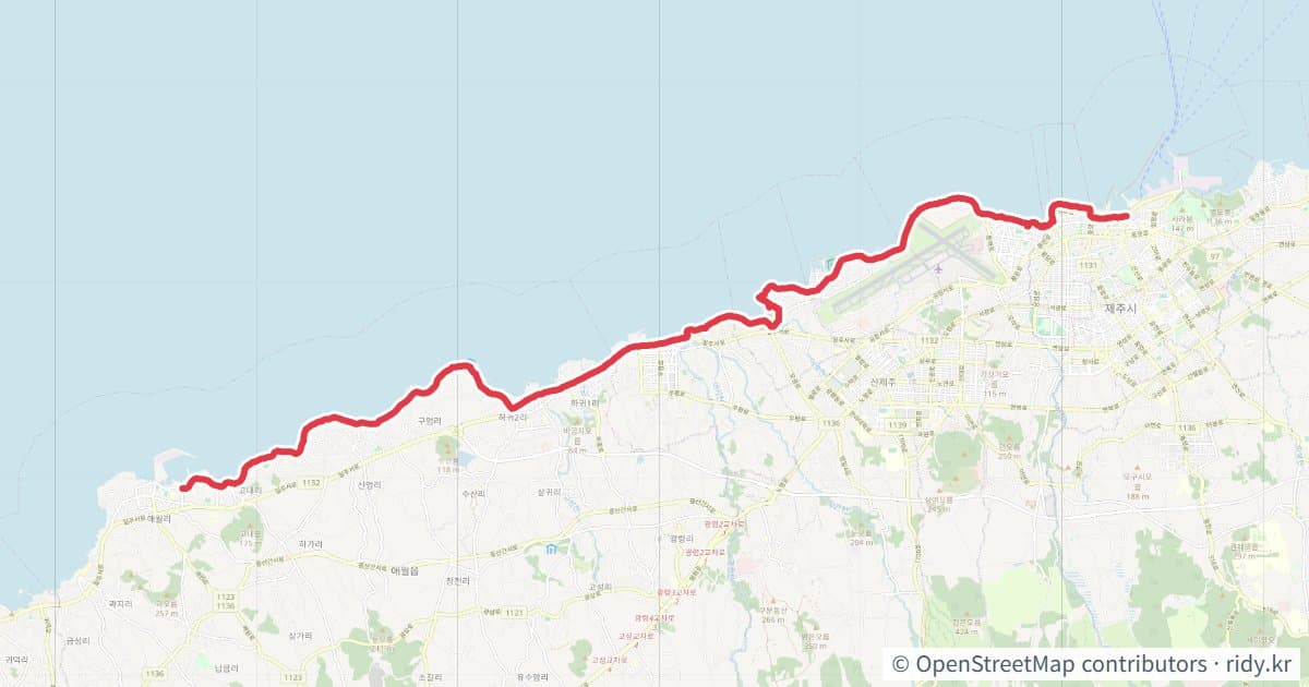 애월~제주항 자전거 코스 지도 미리보기 - 25.2km, 상승고도 174m