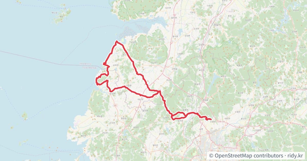 진원-가마미-구시포-동호 자전거 코스 지도 미리보기 - 134.1km, 상승고도 832m