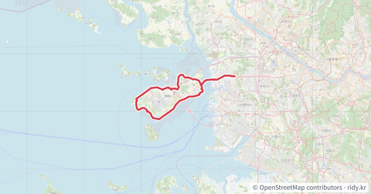가정역-영종도 일주 자전거 코스 지도 미리보기 - 72.5km, 상승고도 115m