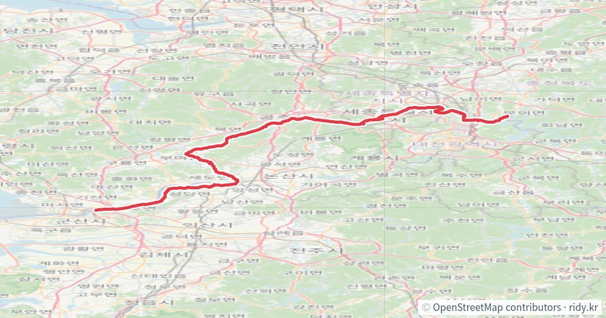 금강 자전거길(대청댐~) 자전거 코스 지도 미리보기 - 138.1km, 상승고도 634m