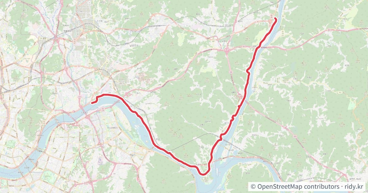 구리-금남ic 왕복 자전거 코스 지도 미리보기 - 67.6km, 상승고도 244m