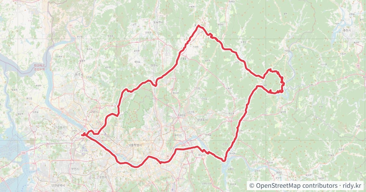 아라mtb-수원산-호명산 자전거 코스 지도 미리보기 - 215.3km, 상승고도 1,494m