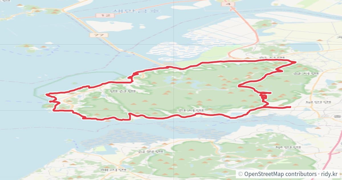변산반도 투어링 자전거 코스 지도 미리보기 - 75.2km, 상승고도 780m