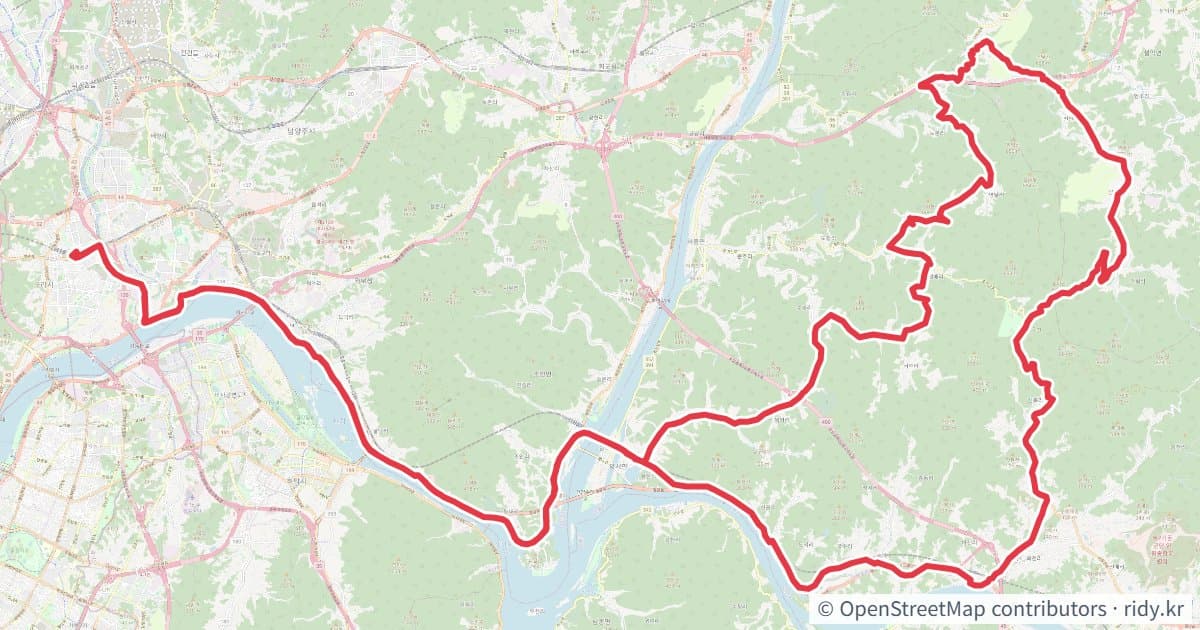 동부5고개 자전거 코스 지도 미리보기 - 121.1km, 상승고도 1,208m