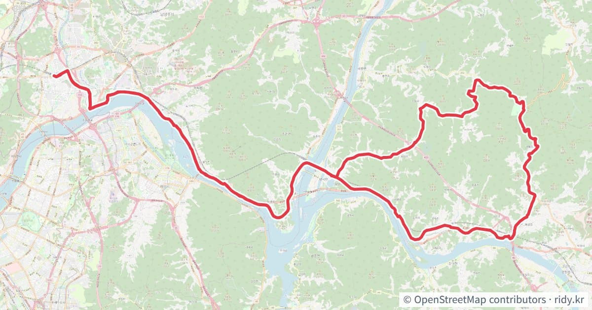 동부3고개 자전거 코스 지도 미리보기 - 95.5km, 상승고도 741m
