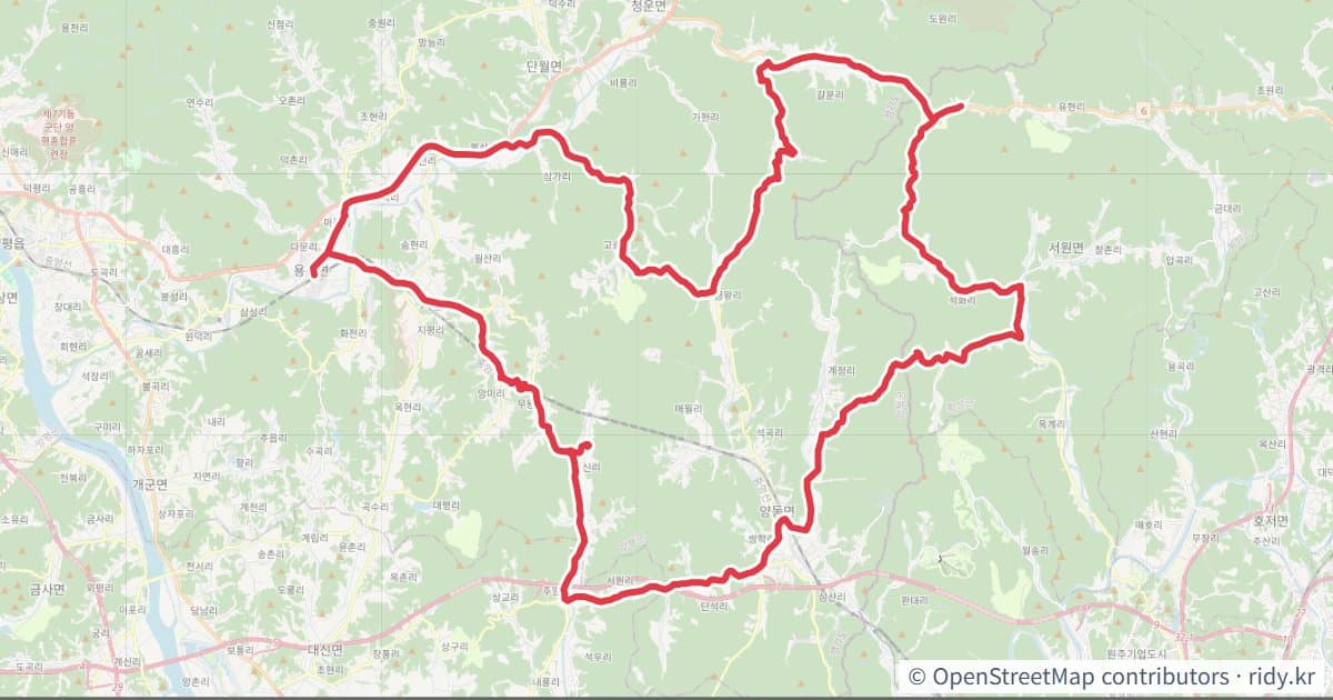용문투어 자전거 코스 지도 미리보기 - 84.9km, 상승고도 977m
