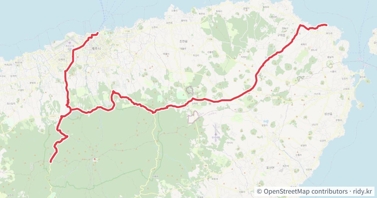 제주도1 자전거 코스 지도 미리보기 - 83.7km, 상승고도 1,424m