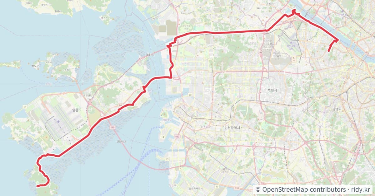 김포갑문-하나개해수욕장 자전거 코스 지도 미리보기 - 127.8km, 상승고도 199m