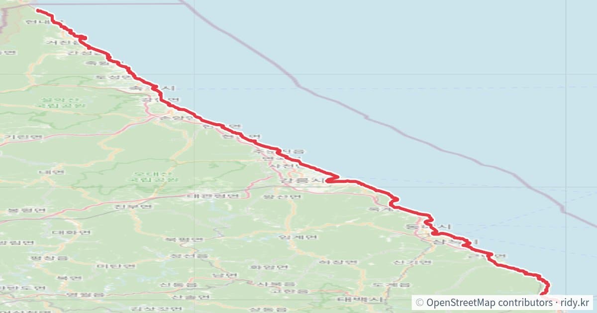 동해안길(상행선) 자전거 코스 지도 미리보기 - 231.7km, 상승고도 475m