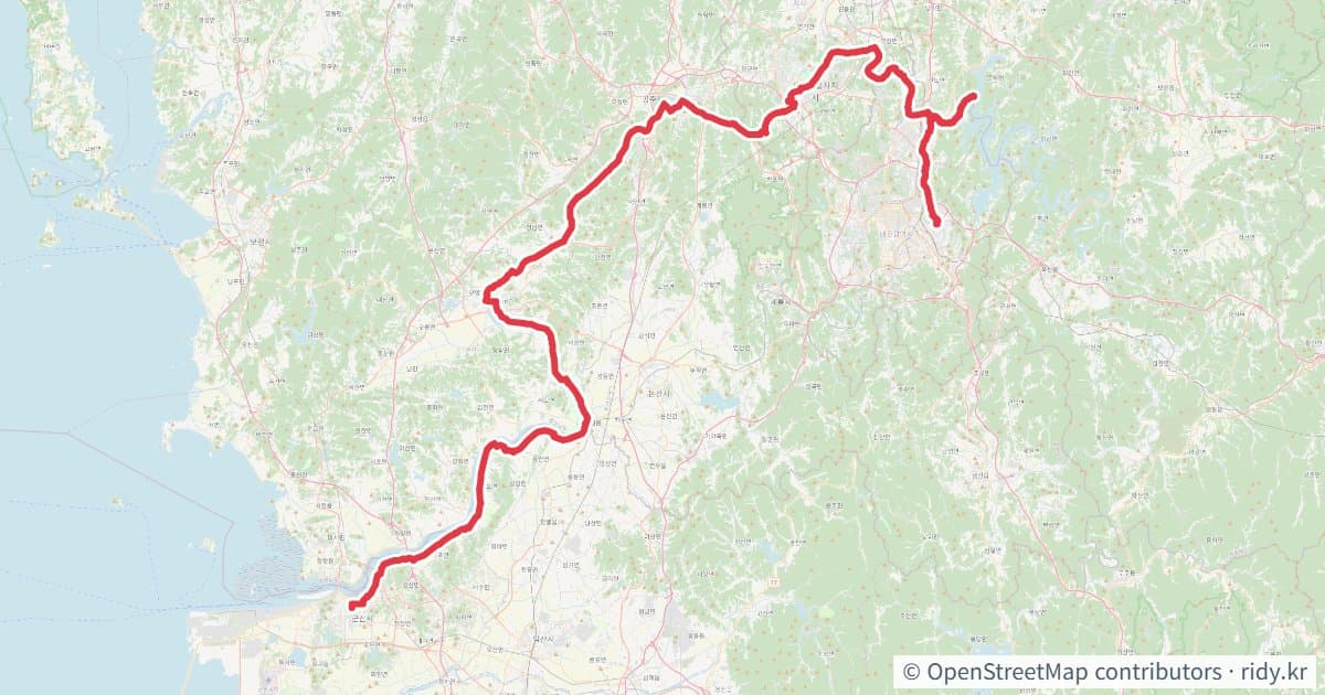 금강자전거길 국토종주 GPX (대청댐~금강하구둑) 자전거 코스 지도 미리보기 - 169.2km, 상승고도 236m