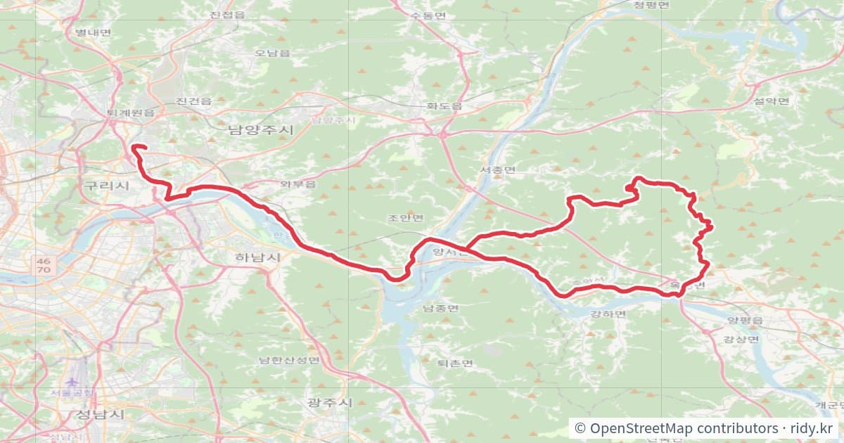 동부3고개 자전거 코스 지도 미리보기 - 99.5km, 상승고도 741m