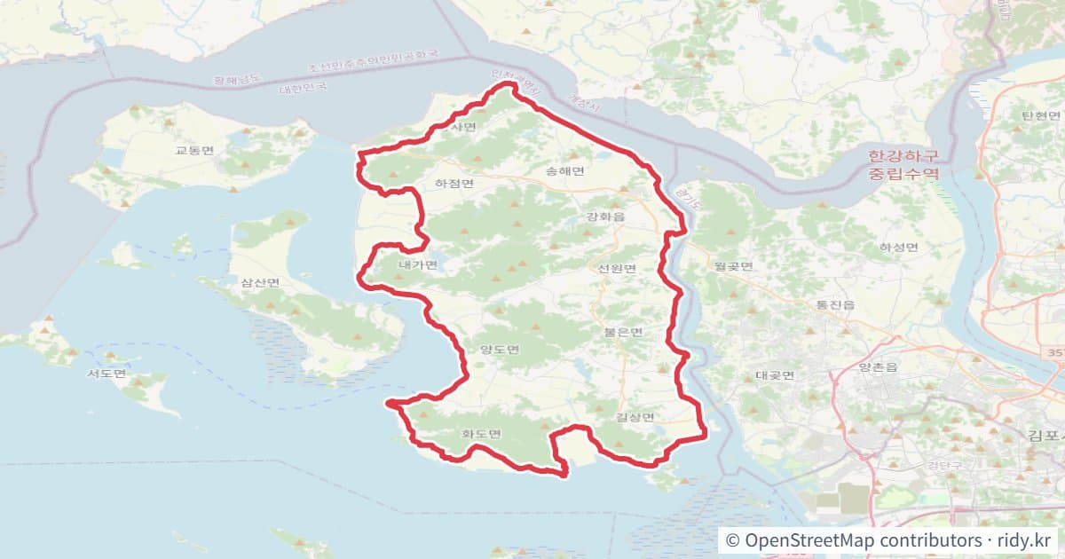 강화도 사이판모텔 출발 자전거 코스 지도 미리보기 - 93.5km, 상승고도 417m