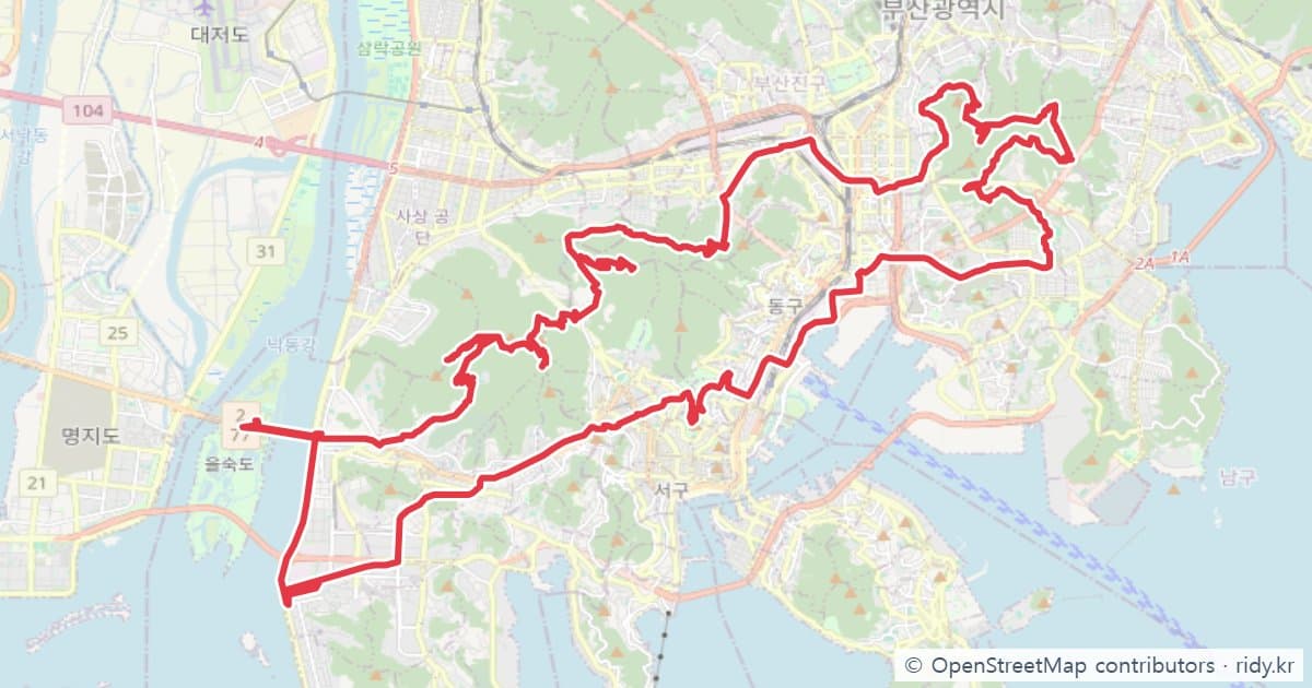 부산6산+ 부네치아라이딩 자전거 코스 지도 미리보기 - 68.4km, 상승고도 1,415m