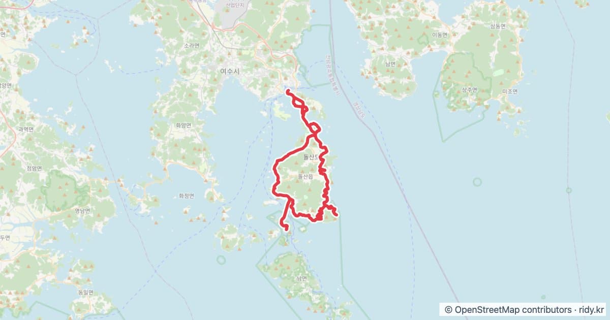 전남 자전거 코스 추천 · 여수 돌산 자전거 코스 지도 미리보기 - 69.2km, 상승고도 730m