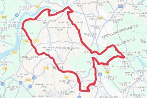 2025 익산 미륵사지 메디오폰도 자전거 코스 지도 미리보기 - 95.7km, 상승고도 391m