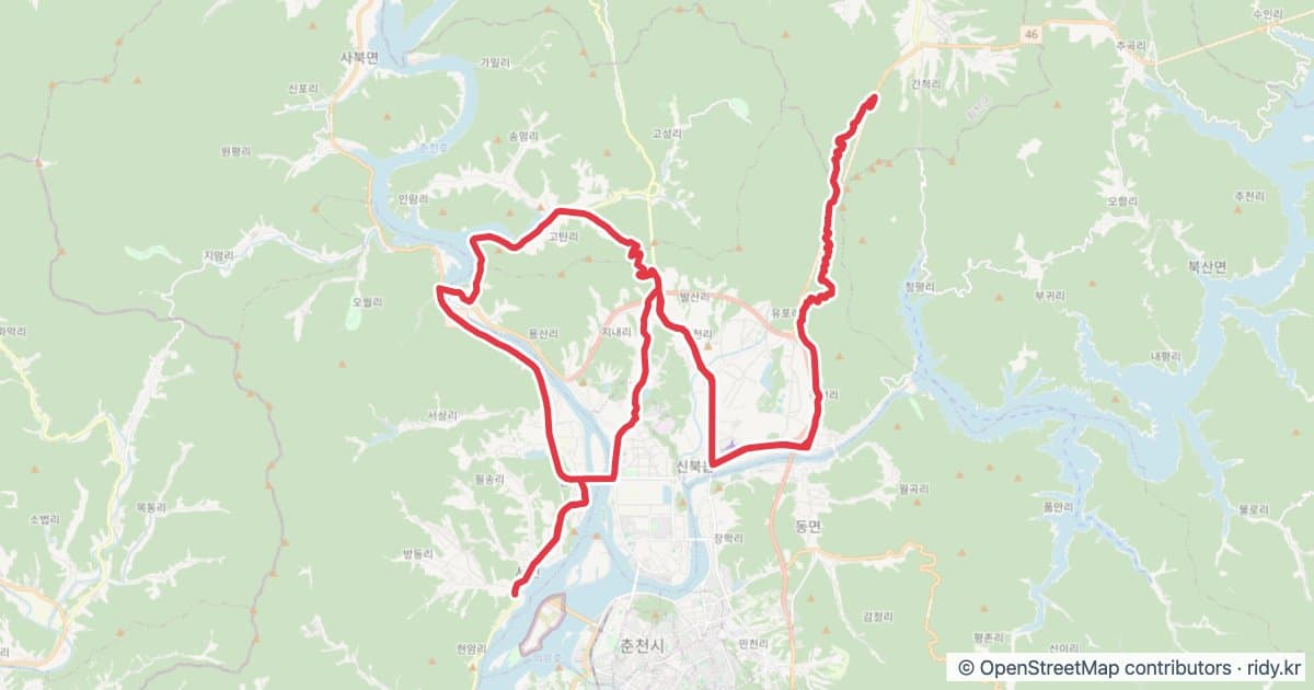 2026 춘천배후령 메디오폰도 자전거 코스 지도 미리보기 - 74.3km, 상승고도 1,301m