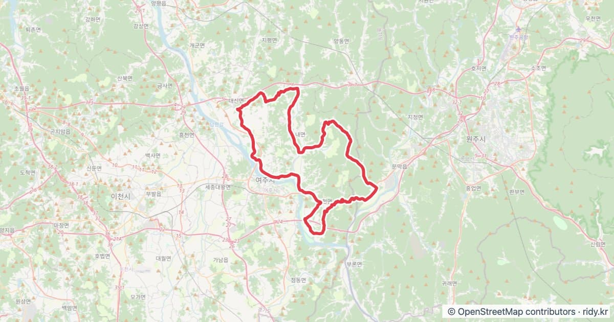 2026 여주 자전거 랠리 자전거 코스 지도 미리보기 - 73.4km, 상승고도 964m