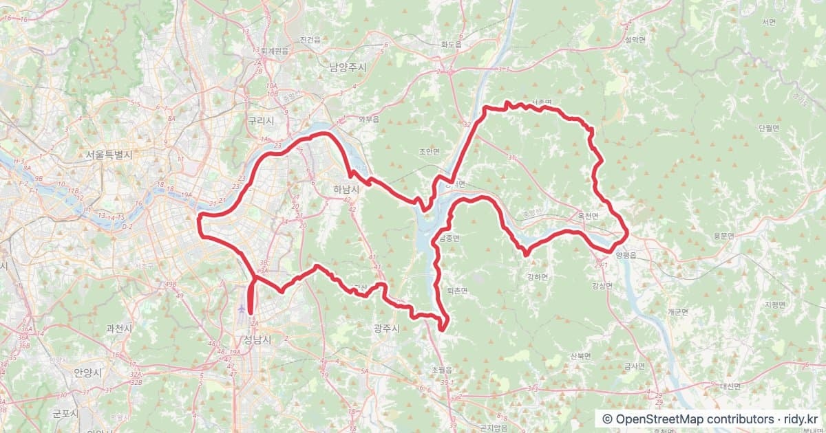 멧돼지-설사뿡 자전거 코스 지도 미리보기 - 141.5km, 상승고도 1,396m