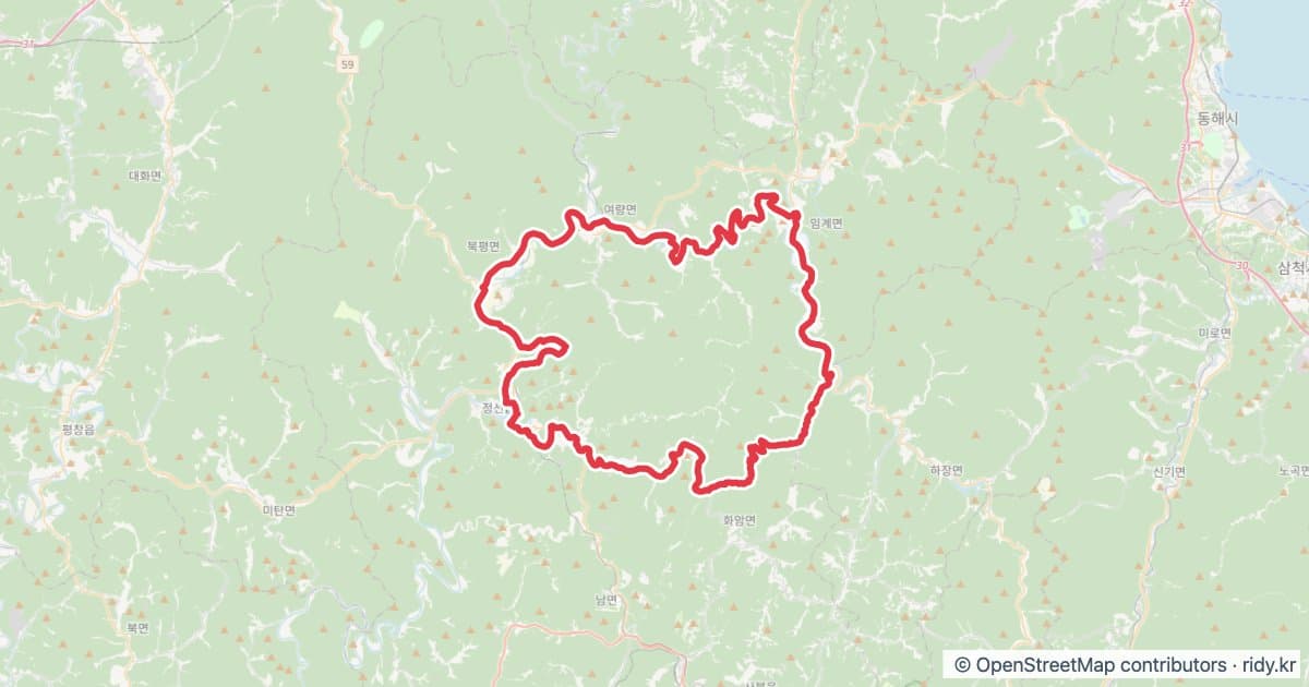 2026 정선 동강 그란폰도 자전거 코스 지도 미리보기 - 92.0km, 상승고도 1,031m