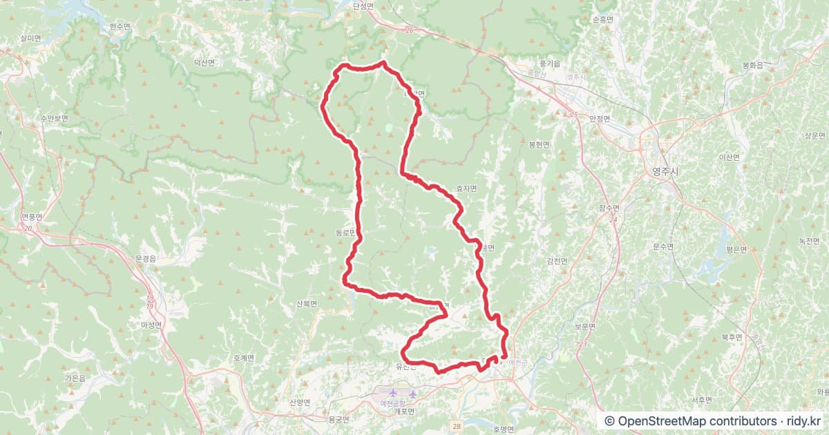 저수령 그란폰도 Challenge B 자전거 코스 지도 미리보기 - 93.1km, 상승고도 1,550m