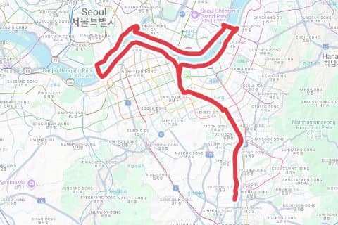 둔전-옷걸이-버터버거코스 자전거 코스 지도 미리보기 - 56.4km, 상승고도 91m